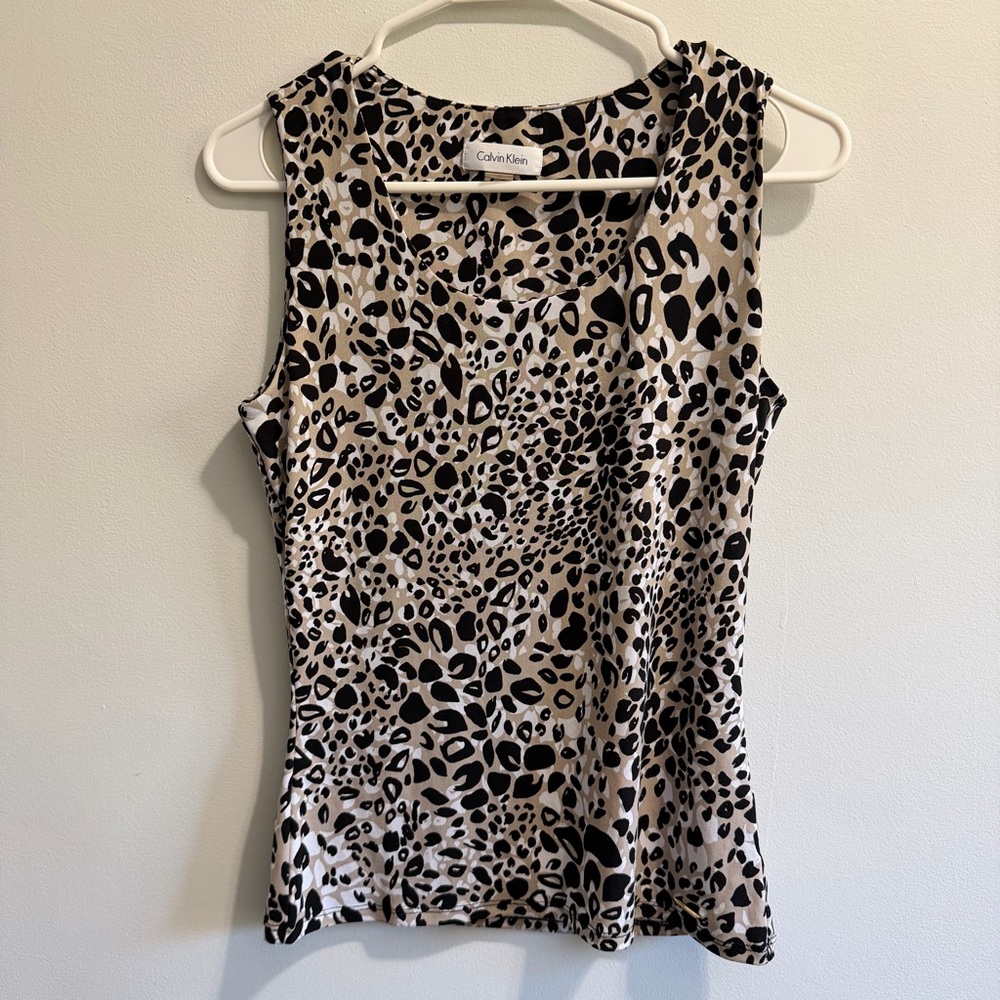 Calvin Klein Leopard Print Tank Top - Black and Cream xs